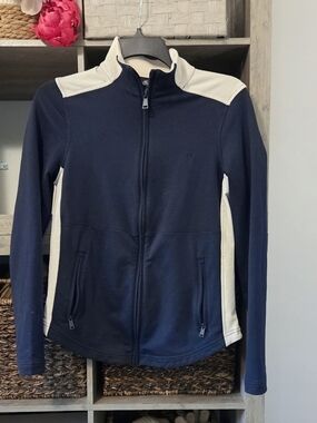 LAUREN Ralph Lauren Navy and Cream Zip-Front Athletic Jacket
